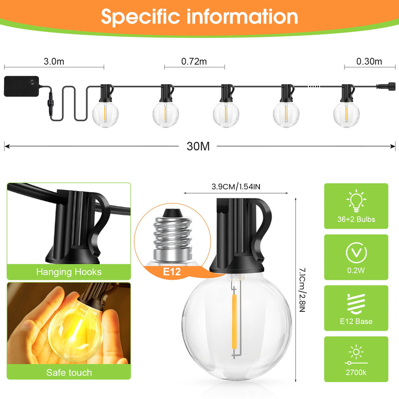 LED String Bulbs Lights Outdoor 20M/30CM/45CM Plastic Bulbs IP44 Courtyard Garden Camping Atmosphere Lighting For Wedding Decor