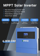 ANENJI 4kw Hybrid Solar Inverter Off Grid Tie Pure Sine Wave MPPT Inverter24V 220V 100A Solar Charger for Photovoltaic PV 500VDC