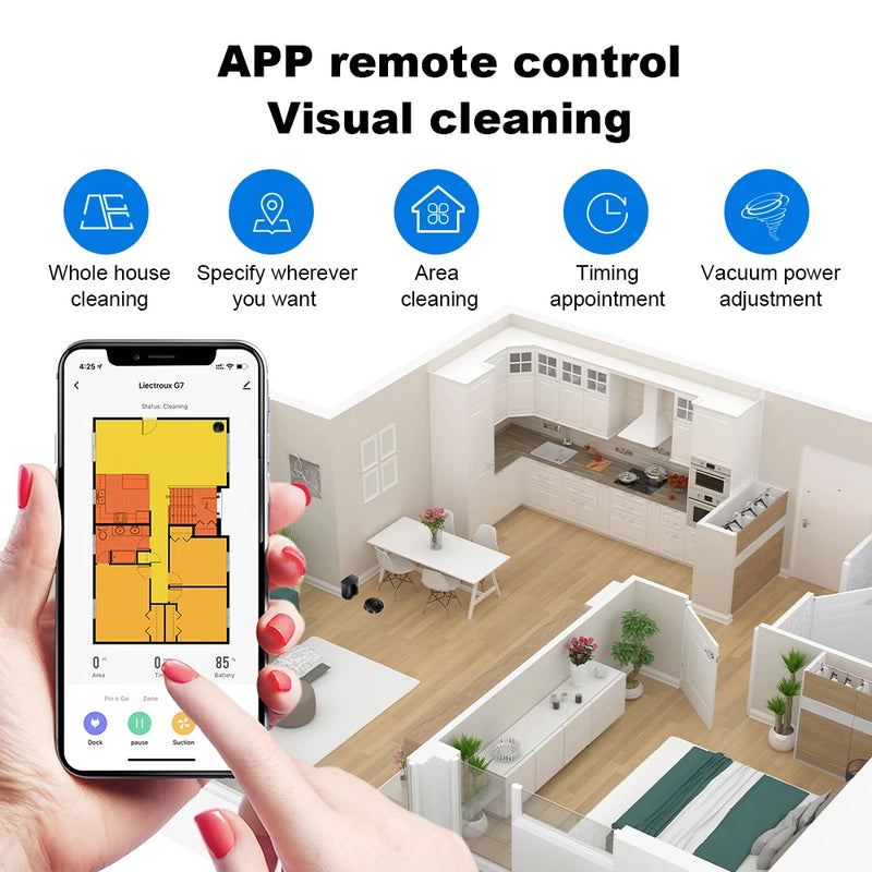 Liectroux G7 LDS Robot Vacuum Cleaner & Mop Combo,Self Empty,Laser Lidar Navigate,Multi-floor Map,6.5KPa,Carpet Boost,180Min Run