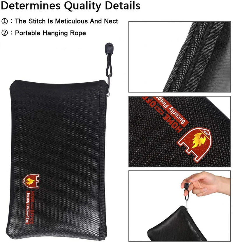Fireproof Document Bag Waterproof Money Bags Fire Safe Storage Pouch with Zipper Cash File Envelope Holder for Home Office