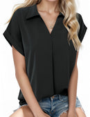 Women's Short Sleeve Chiffon Shirt for Office Work Business Wear Collared Shirt