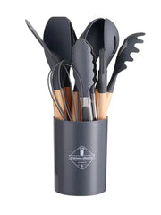 Set of 12 Silicone Kitchen Utensils Spatulas with Wooden Handle