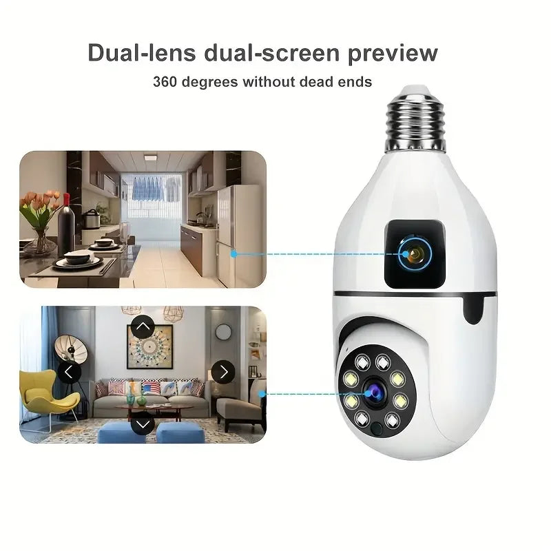 New E27 Wifi Dual Lens Camera 1080P 5MP 4K PTZ Surveillance Camera CCTV Outdoor IP Cam Security Smart Home AI Tracking