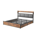 Comanlai Polsterbett, 180 x 200 cm, Eisenrahmen, Doppelbett mit LED-Beleuchtung und 4 Schubladen, gepolstertes Bett mit Lattenrost