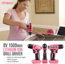 Hi-Spec Drill Set 58pc Pink Tool Set 8V USB Electric Drill Driver & Household Tool Kit.
