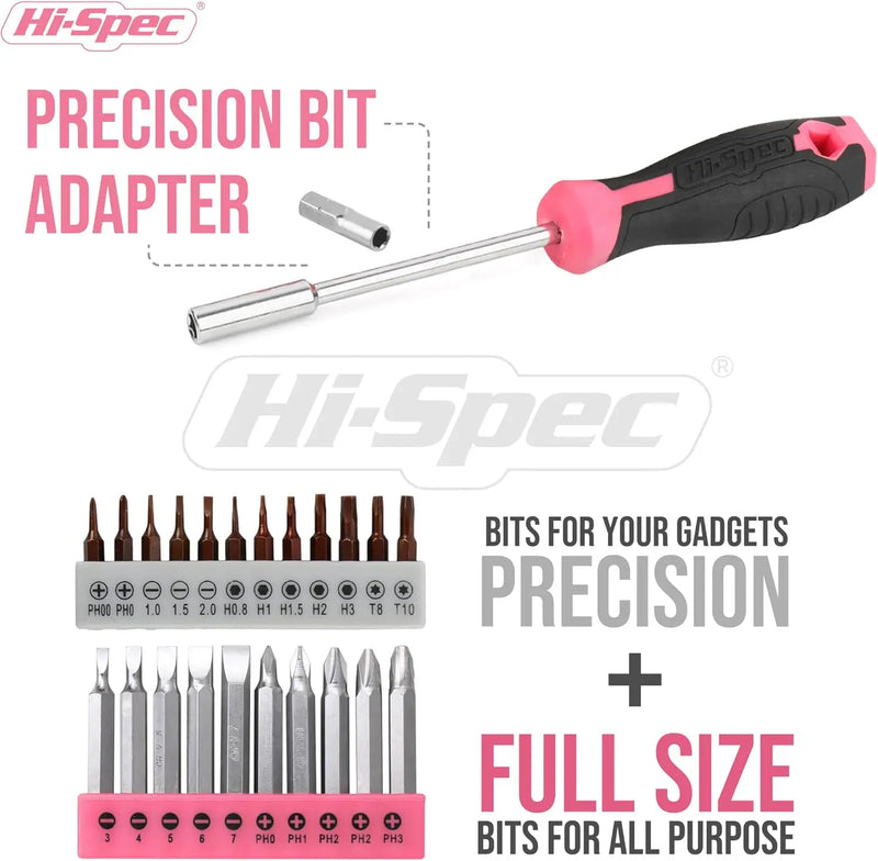 Hi-Spec Drill Set 58pc Pink Tool Set 8V USB Electric Drill Driver & Household Tool Kit.