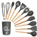 12 Piece Set Kitchen Accessories Cooking Tools Silicone Cooking Utensils Kitchen Utensil Set with Wooden Handle