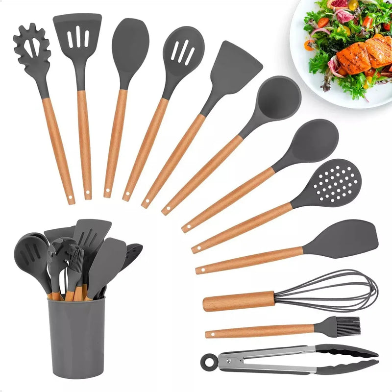 Drop Kit 12 Peças Colher para Cozinha Silicone BPA Antiferrugem Utensílios de Cozinha Jogo de Colher