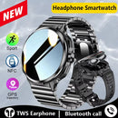 Headset Smart Watch Men TWS 2 in 1 Wireless BluetoothCall Earphone NFC Blood Pressure Heart Rate Testing Health Sport Smartwatch