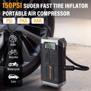 POPDEER PD-JA3 5000A 4-in-1 Jump Starter, 150PSI Air Compressor, 12V USB Powerbank with LCD Display, 10L Gas/8L Diesel