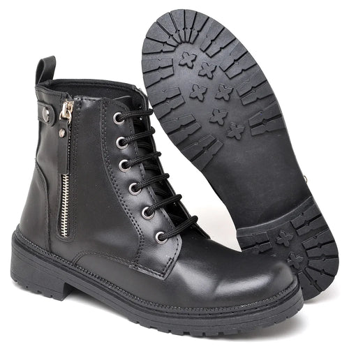 Freizeitstiefel Damen Herbst Winter Kurz Cano Detail Matelasse und Behandelter niedriger Absatz
