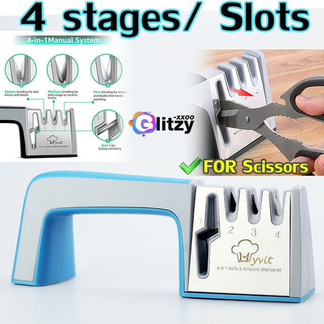 Knife Sharpener 4 Stages In 1 Professional Whetstone Kitchen Sharpening Stone Diamond Fine Scissors Grinder Chef Honing Tool