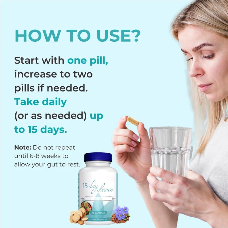 15 Day Colon Cleanse Detox - Supports Weight Loss, Advanced Bowel Movement, Constipation Relief and Relaxation - 30 Capsules