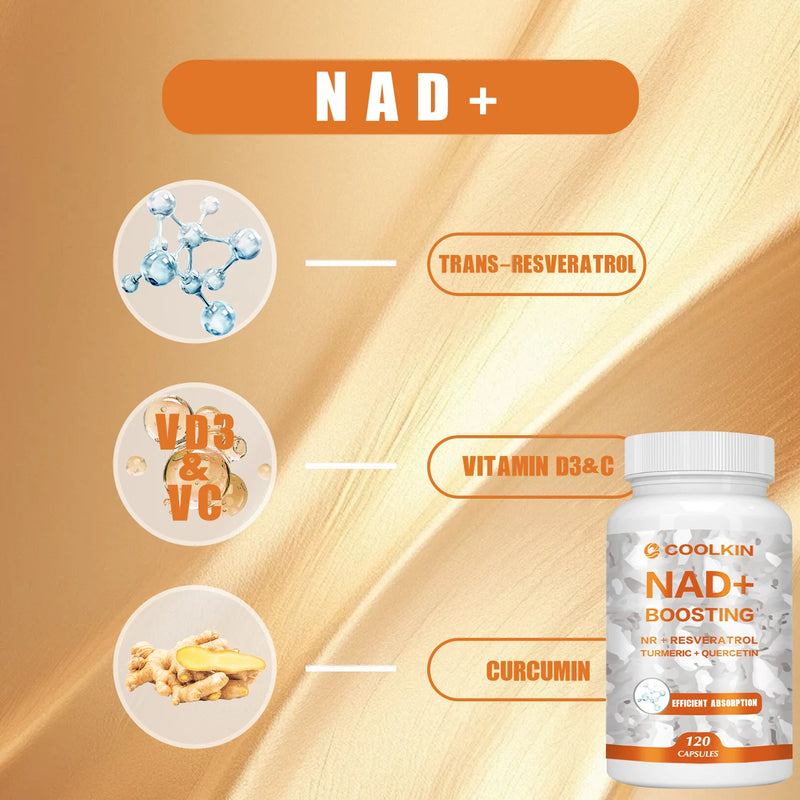NAD + Boosting - with Trans-resveratrol, Quercetin - Enhance Cell Vitality and Help Cell Repair, Anti-aging - 120 Capsules