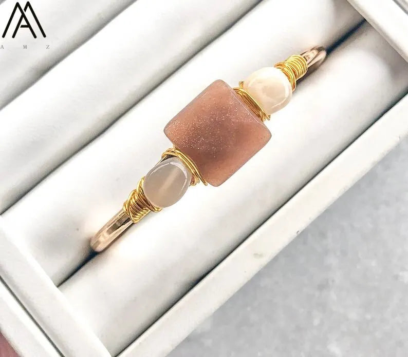 Natural Quartz Stone Beads Gold Bracelets Women Citrines Roses Quartz Chip Beads Open Cuff Bangles Bracelets Friendship Jewelry