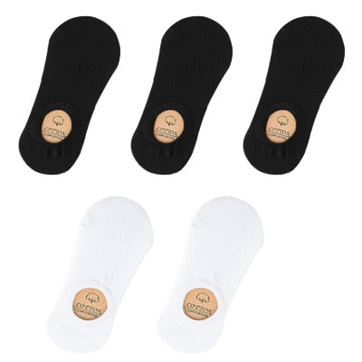 5 Pairs Women Cotton Invisible No show Socks Non-slip Summer Candy Solid Low cut Sock Slipper Fashion Thin Ankle Boat Socks