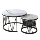 Comanlai Round Coffee Table,Set of 2 Wooden Coffee Table,Modern Side Table Set with Metal Frame for Living Room,Balcony