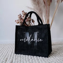 Personalized Black Jute Bag with Initial and Name Bachelorette Party Mother's Day Shopping Bags Teacher Farewell Gift Idea Bag