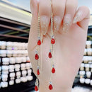 New 2023 Korean Long Red Zircon Ear Line Hang Crystal Dangle Earrings For Women Fashion Party Jewelry Christmas Gift For Girls