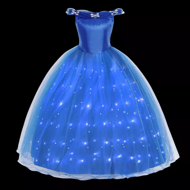 Uporpor Girls Cinderella Princess LED Light Up Dress for Christmas Birthday Party Cosplay Girl Costume Kids Fancy Blue Ball Gown