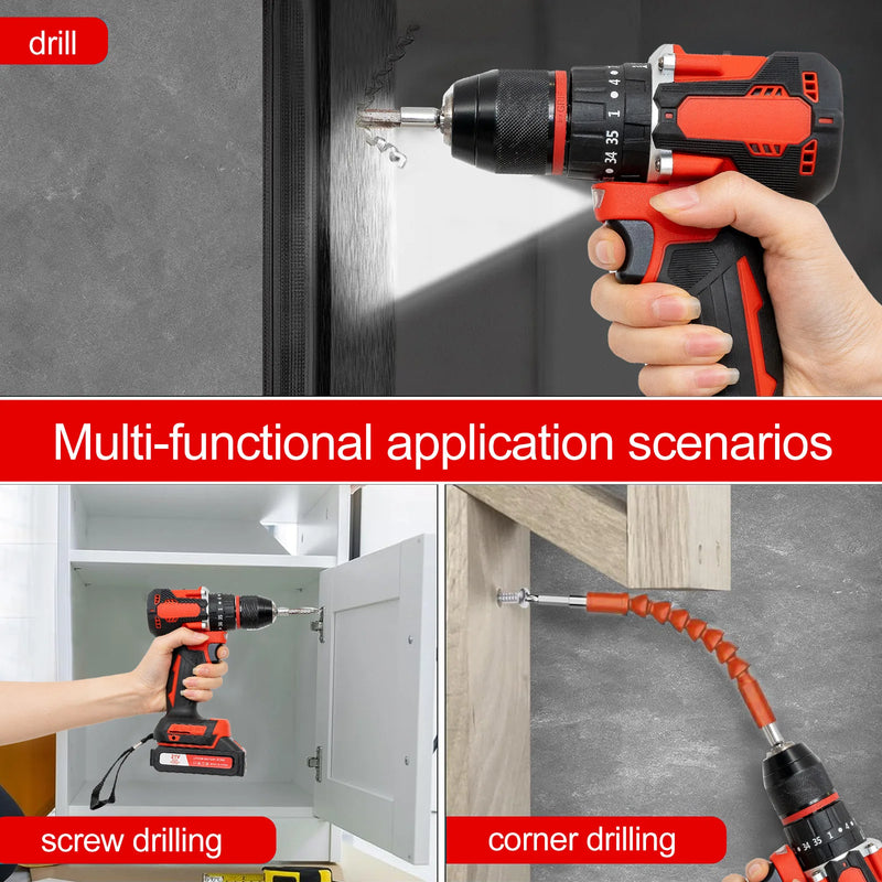Drill/Cordless Screwdriver with 2 batteries 21 V, drill 42 Nm couple, 25 + 1 couple levels, LED light, 2 speeds