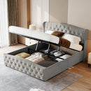 Upholstered storage bed 140x200cm, Double bed with slatted base, Headboard with decorative buttons and rivet, velvet fabric