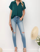 Women's Short Sleeve Chiffon Shirt for Office Work Business Wear Collared Shirt