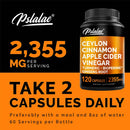 Ceylon Cinnamon - with Apple Cider Vinegar, Turmeric, Bioperine, Ginseng - 120 Capsules