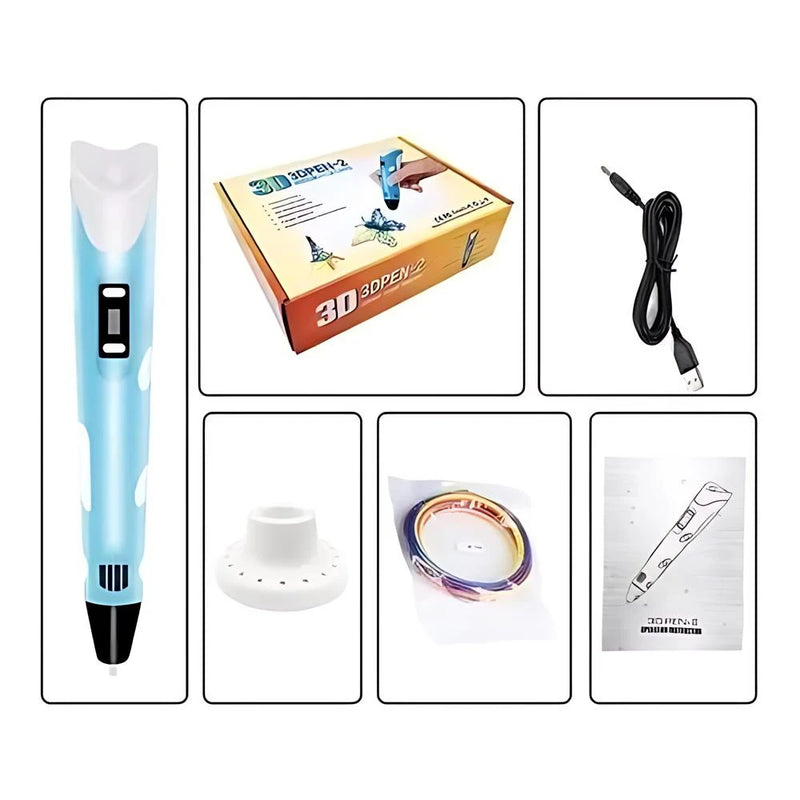 Caneta 3D Impressora Manual Infantil e Adulto Com Filamentos DIY Filamento Plastico ou ABS Tela LCD Desenho 3D Seguro Para Crian