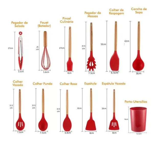 Drop Kit 12 Peças Colher para Cozinha Silicone BPA Antiferrugem Utensílios de Cozinha Jogo de Colher