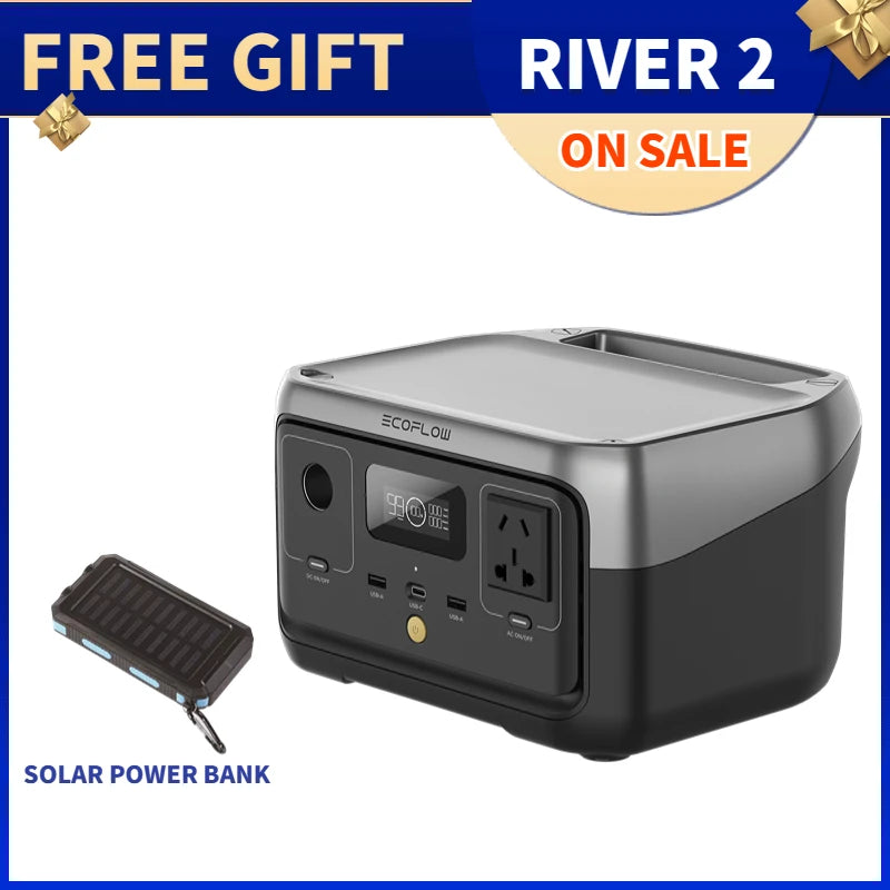 EcoFlow RIVER 2 256Wh 300W Portable Power Station AC Camping 110V Solar Generator LiFePO4 Battery for Home Tents Outdoor RV