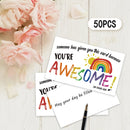 50 pcs, ‘You're Awesome’ Rainbow Encouragement Cards, Motivational Cards, Thank You Cards for Students, Teachers, and Staff