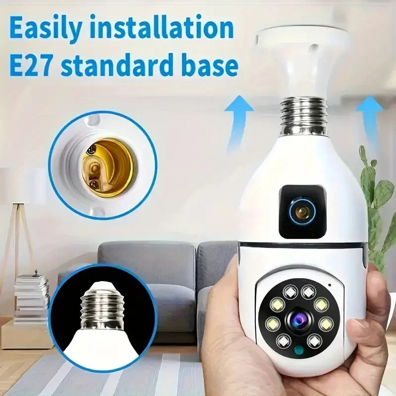 New E27 Wifi Dual Lens Camera 1080P 5MP 4K PTZ Surveillance Camera CCTV Outdoor IP Cam Security Smart Home AI Tracking