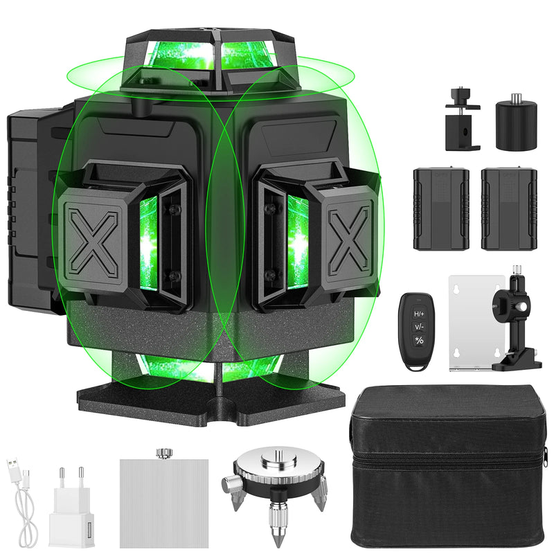16 Lines 4D Laser Level 12 Lines 3D level 360 ° selflifting Horizontal and Vertical Cross Super power Green Laser Beams