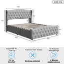 Upholstered storage bed 140x200cm, Double bed with slatted base, Headboard with decorative buttons and rivet, velvet fabric