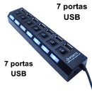 Hub De Usb 7 Portas 2.0 Extensor ultra rapido com Botão Liga/Desliga Converter Expansor Para Pc Computador Not