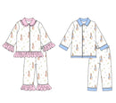 Easter boutique children's suit lapel lace short sleeve elastic rabbit flower print trousers girls boys trousers pajamas set