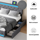Upholstered bed 140x200 cm with USB charging headboard and LED lighting and 4 drawers, bed frame with double storage
