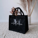 Personalized Black Jute Bag with Initial and Name Bachelorette Party Mother's Day Shopping Bags Teacher Farewell Gift Idea Bag