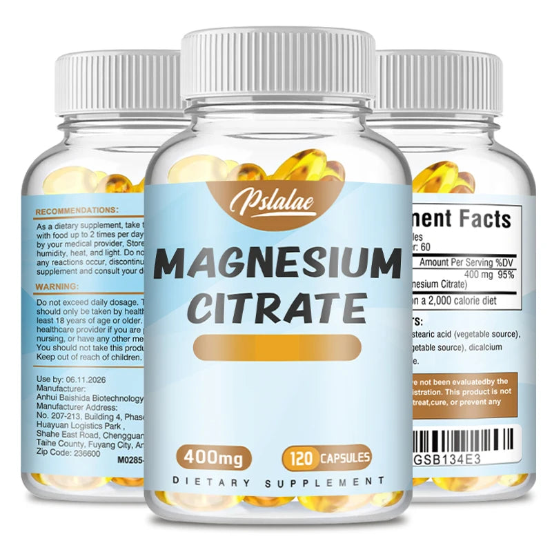 Magnesium Citrate Capsules - Supports Bone, Muscle, Sleep, and Skin Health - 120 Capsules