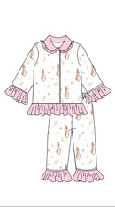 Easter boutique children's suit lapel lace short sleeve elastic rabbit flower print trousers girls boys trousers pajamas set