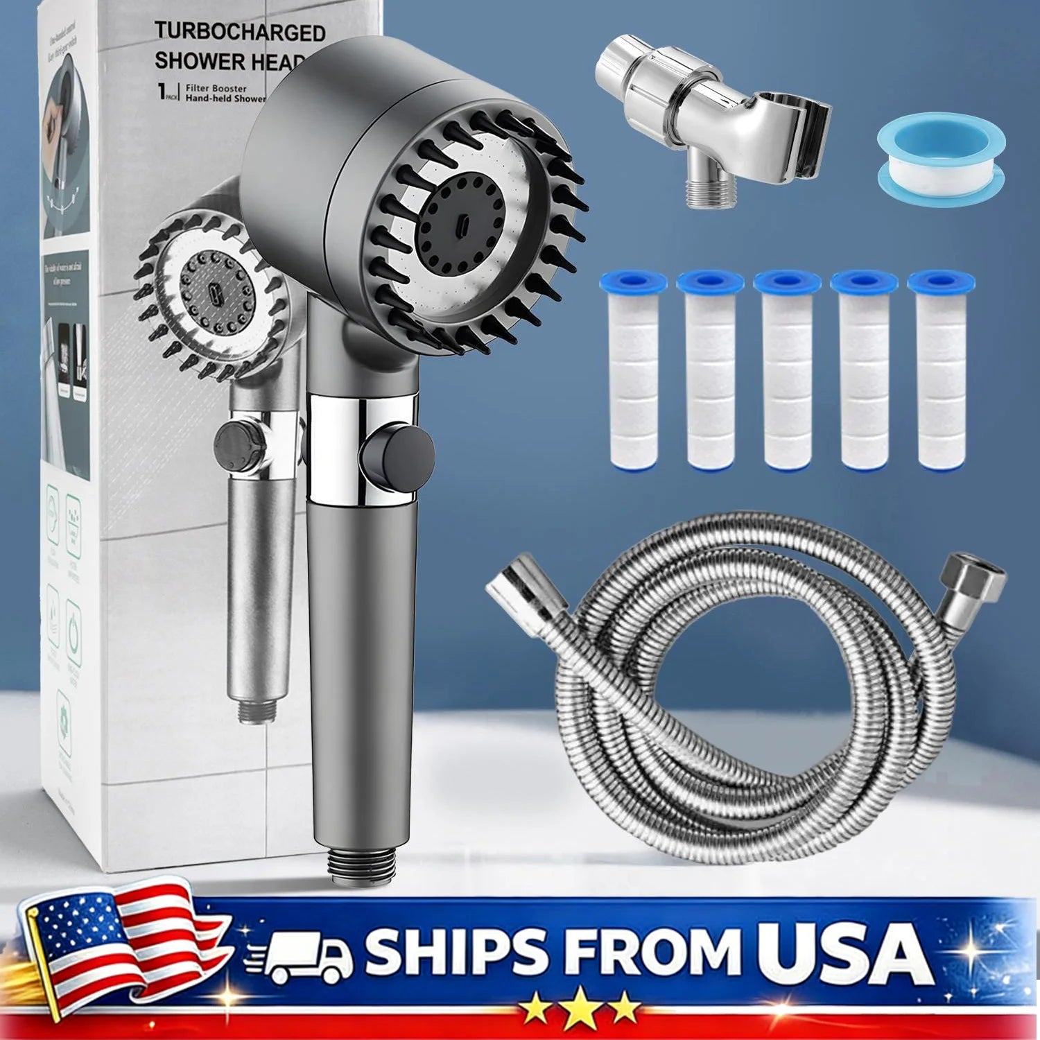High Pressure Filtered Shower Head with Handheld 3 Spray Modes 1.5M Ho