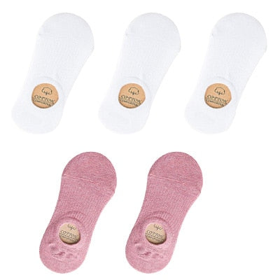 5 Pairs Women Cotton Invisible No show Socks Non-slip Summer Candy Solid Low cut Sock Slipper Fashion Thin Ankle Boat Socks