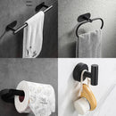 NEW-No Drilling Stainless Steel Bathroom Accessories Set Black Bathroom Self Adhesive Toilet Paper Holder Clothes Hook Towel Bar