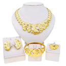 Gold Plated Woman Jewelry Set Luxurious Flower Necklace Earrings Elegant Woman Dinner and Wedding Bijoux SYHOL