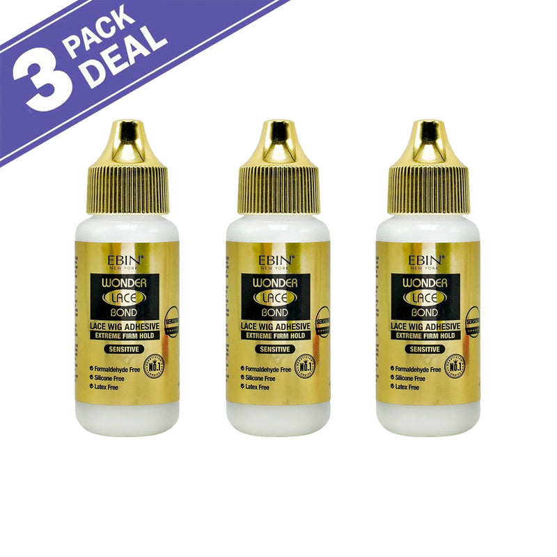 Ebin New York Wonder Lace Bond Lace Wig Adhesive Extreme Firm Hold Sensitive 1.15oz - Gentle on Skin, Long Lasting Hold
