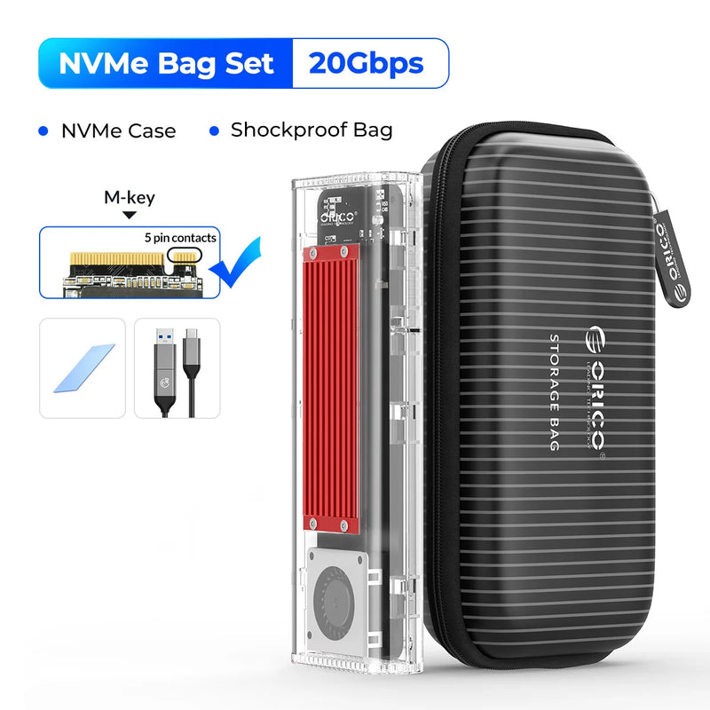ORICO 20Gbps M.2 NVME SSD Case Enclosure with Cooling Fan USB 3.2 Gen 2 x 2 PCIE NVME Adapter Tool Free 4TB for PCIe M Key