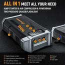 POPDEER PD-JA3 5000A 4-in-1 Jump Starter, 150PSI Air Compressor, 12V USB Powerbank with LCD Display, 10L Gas/8L Diesel