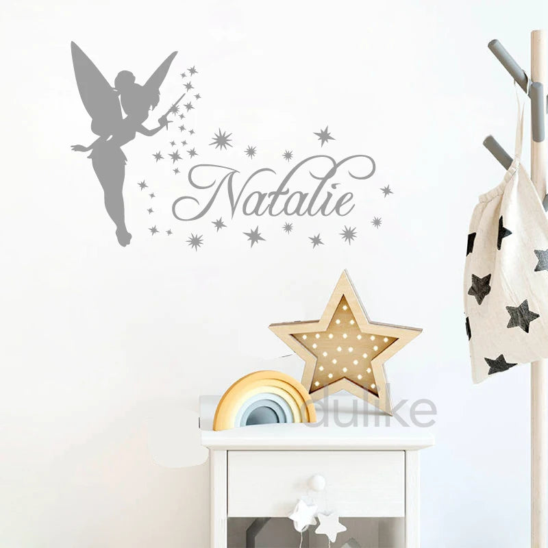 Personalise Tinkerbell Name Wall Decals Magic Little Princess Custom Girl Name Vinyl Wall Sticker For Baby Room Decor