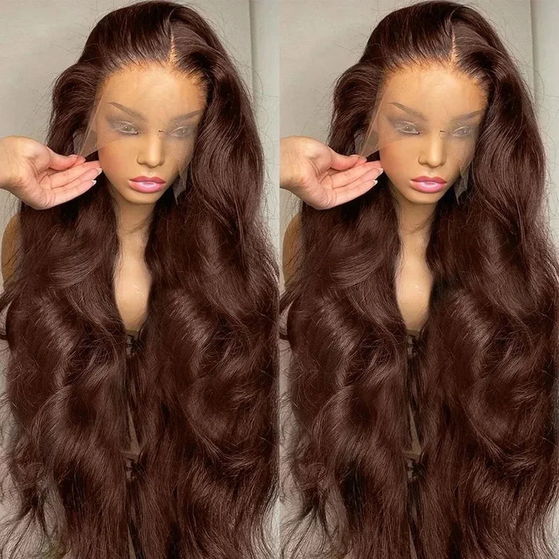 30 40 Inch Chocolate Brown Human Hair Wigs Body Wave 13x5 13x6 HD Lace